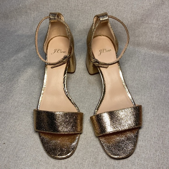 Jcrew Metallic Gold Penny Sandal With Ankle Strap. Size 9 - Picture 2 of 12